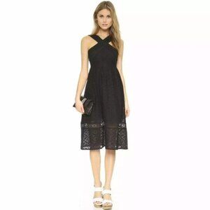 J.O.A. Cross Front Crochet Lace Fit & Flare Midi Dress Black Size Small